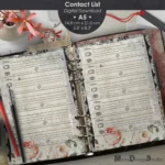 Printable Contacts List Size A5, digital download, PDF file, beautiful vintage style with roses and laces and icons for name, email, address and phone number