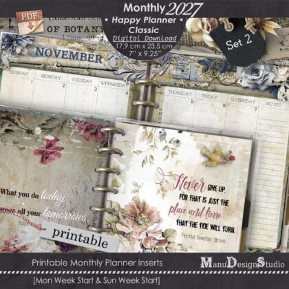 Happy Planner Classic monthly planner inserts 2027 printable PDF, vintage design