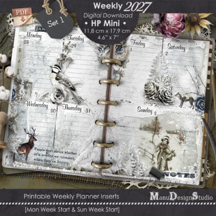 2027 Happy Planner Mini weekly printable inserts, Set 1, vintage winter design