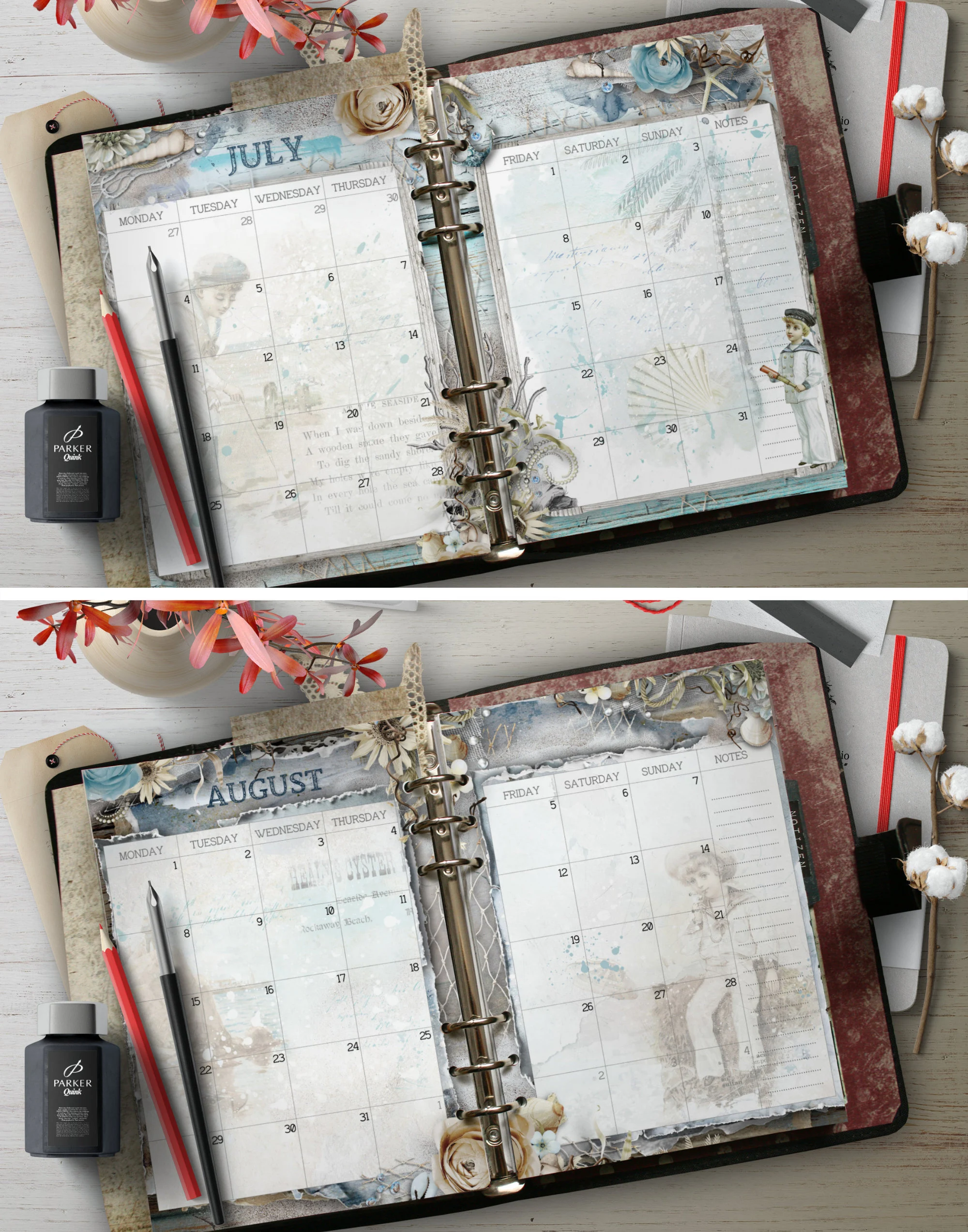 printable A5 Monthly Planner Refill Pages 2026, beautiful Vintage design, PDF Instant Download