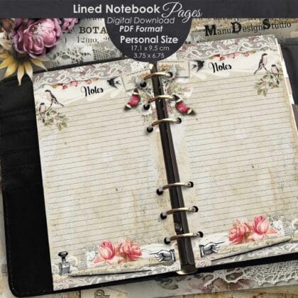 Lined Notebook Pages - Printable PDF, Personal Size