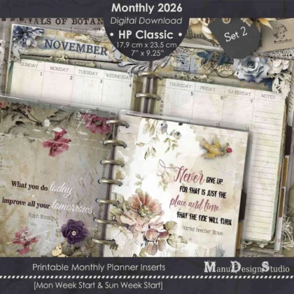 printable Happy Planner Classic Monthly Refill Pages 2026, beautiful Vintage design, PDF Instant Download