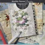 12 monthly Planner dividers in size A5 and Half Letter Size, Printable PDF format. Wonderful vintage design with flowers, birds, old handwritten text on antique paper and vintage ornaments. 12 dividers included with months names and 12 blank in each size