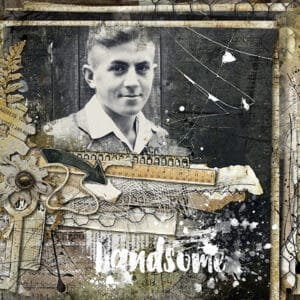 Showing a digital scrapbook inspiration page with distressed, textured masculine papers and it has a vintage feel. Great for masculine projects and Fathers Day