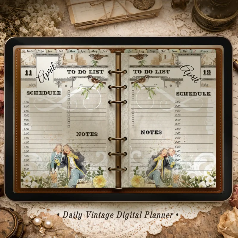 Vintage Daily Digital Planner 2026 for iPad | Illustrated Planner
