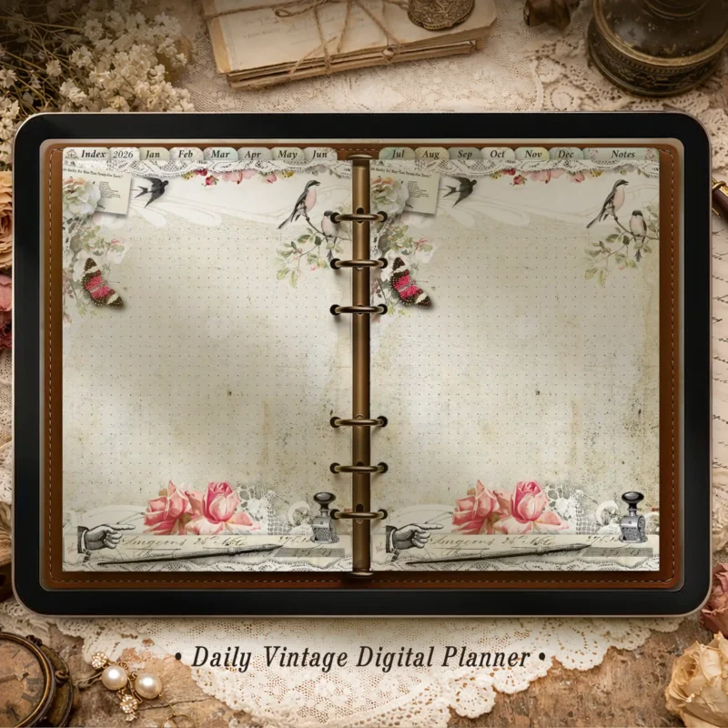 Vintage Daily Digital Planner 2026 for iPad | Illustrated Planner
