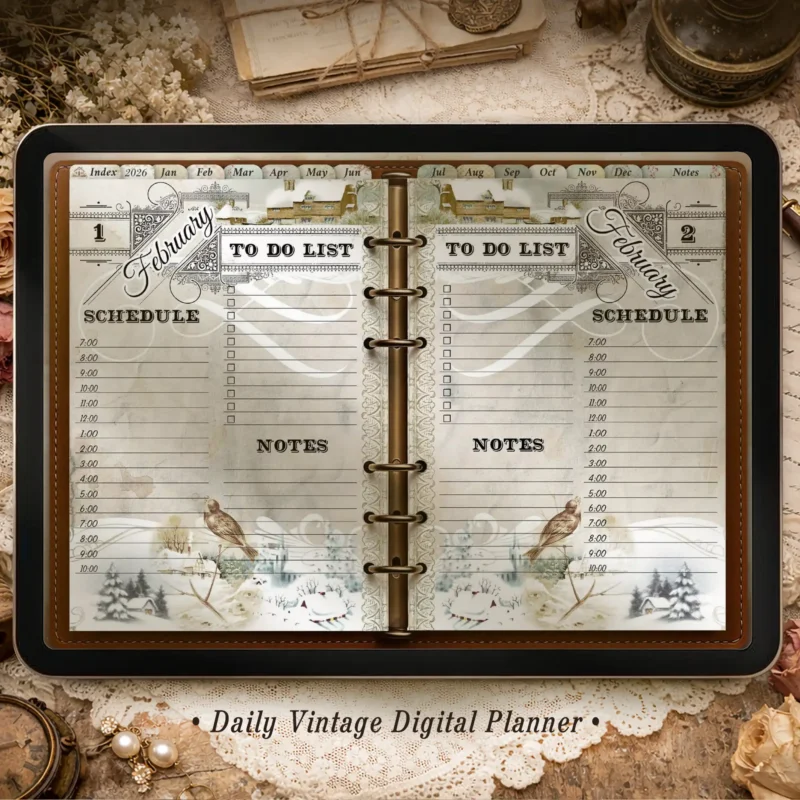 Vintage Daily Digital Planner 2026 for iPad | Illustrated Planner