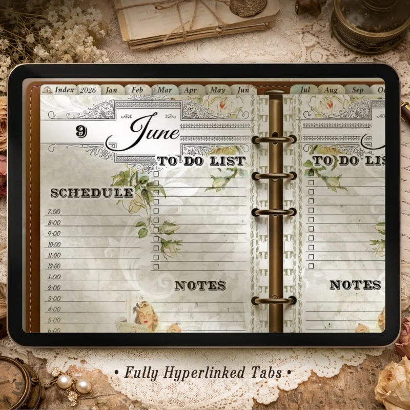 Vintage Daily Digital Planner 2026 for iPad | Illustrated Planner