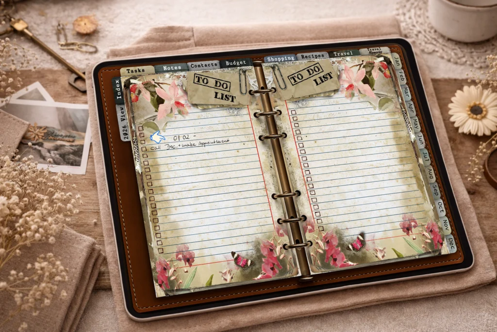 Minimal digital planner to-do list displayed on an iPad