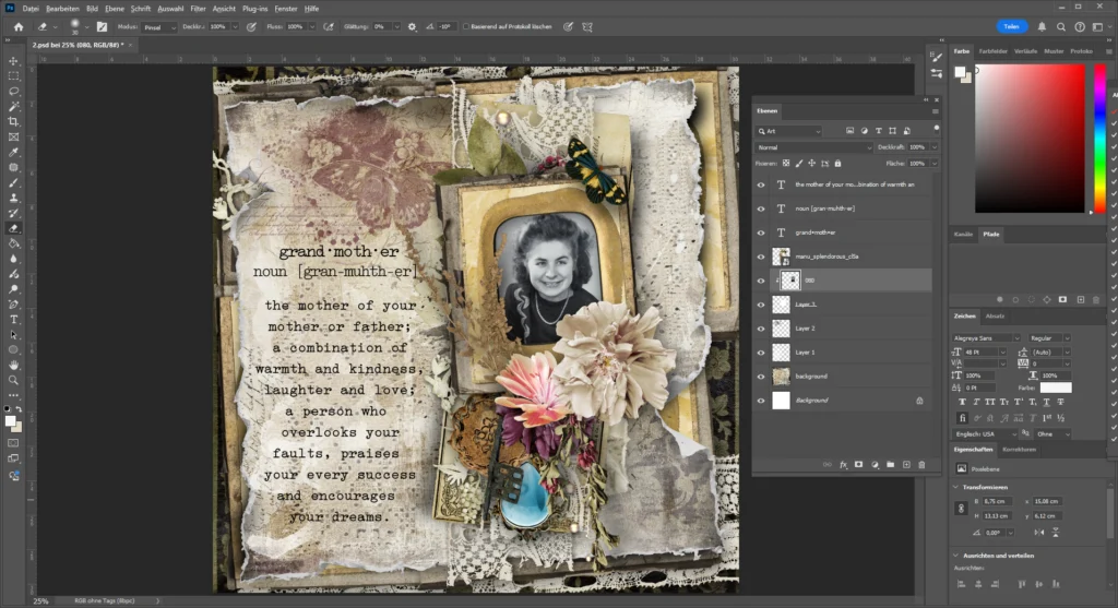 Digital scrapbooking layout created with layered design files and printable elements