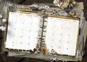 October 2027 vintage monthly planner spread for Happy Planner Classic