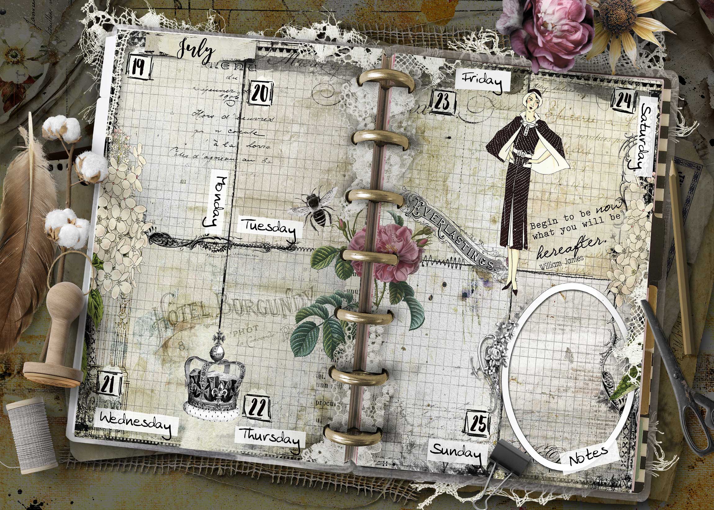 2027 Happy Planner Mini weekly refill pages with vintage bicycle design