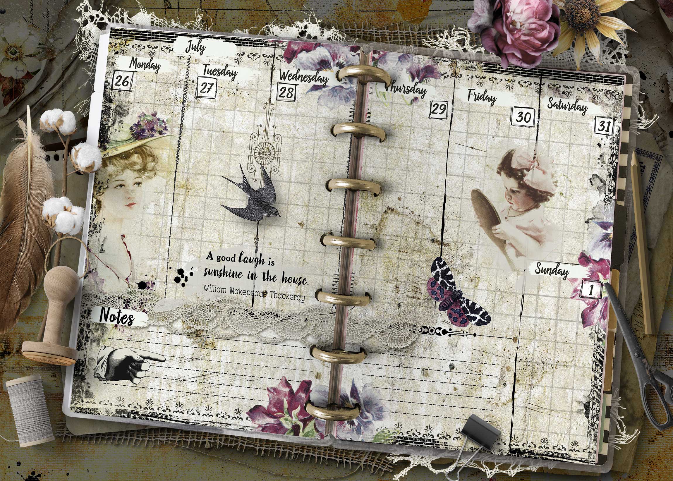 2027 Happy Planner Mini weekly planner inserts with vintage butterfly artwork