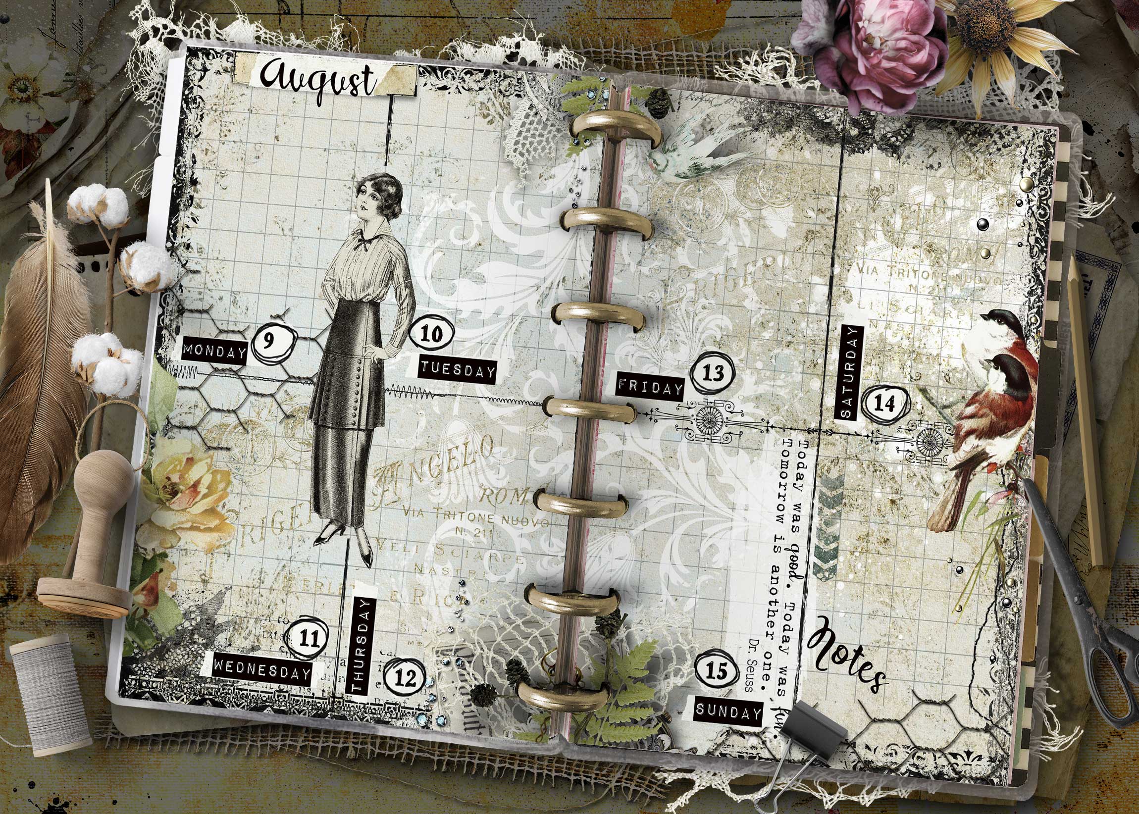 2027 Happy Planner Mini weekly planner pages with vintage figure illustrations
