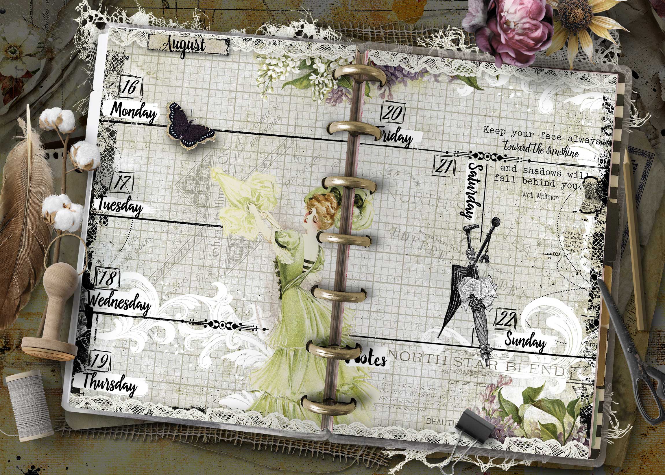 2027 Happy Planner Mini weekly inserts with vintage botanical collage