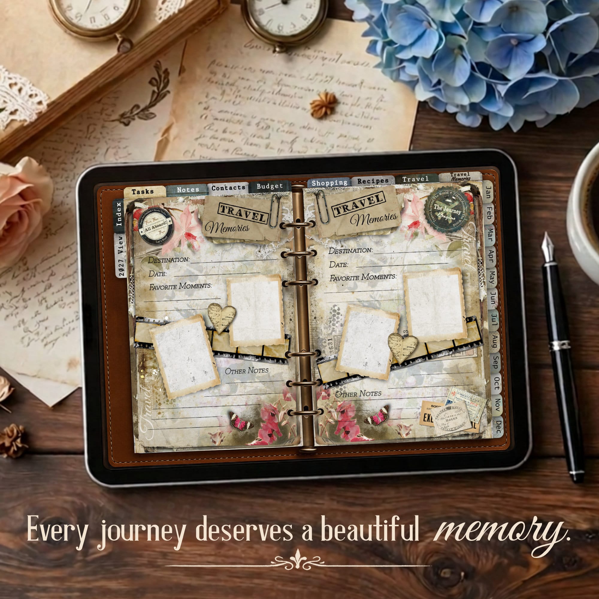 Vintage digital planner Travel Memories page template for GoodNotes