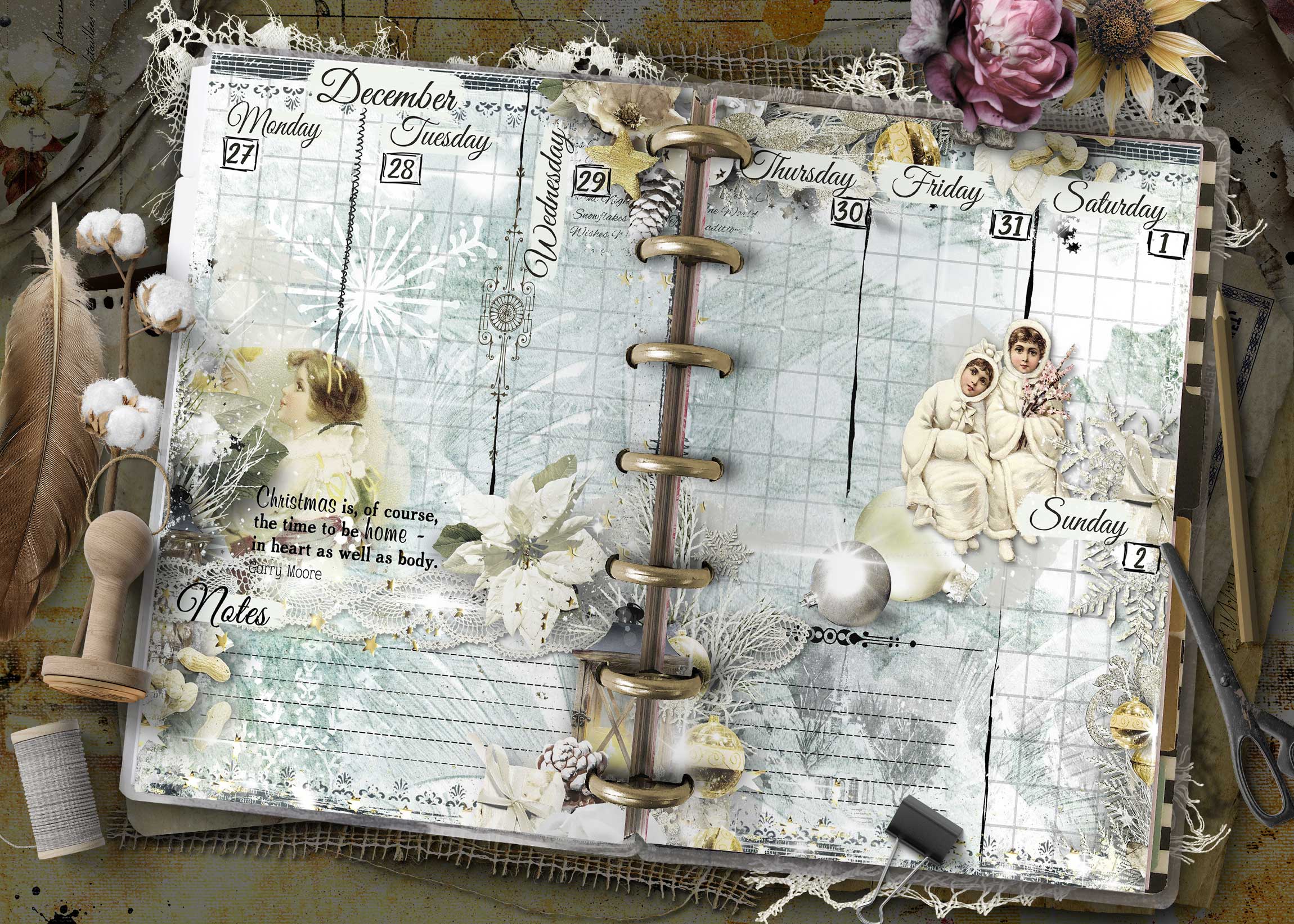 2027 Happy Planner Mini printable weekly pages with vintage blue floral design