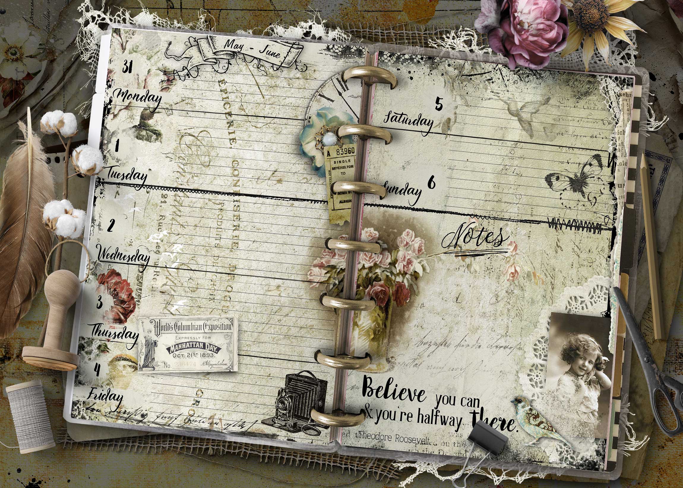 2027 Happy Planner Mini weekly inserts with vintage coffee and travel design