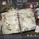 2027 A5 printable weekly planner inserts Set 1 with vintage floral scrapbook design, Monday and Sunday start