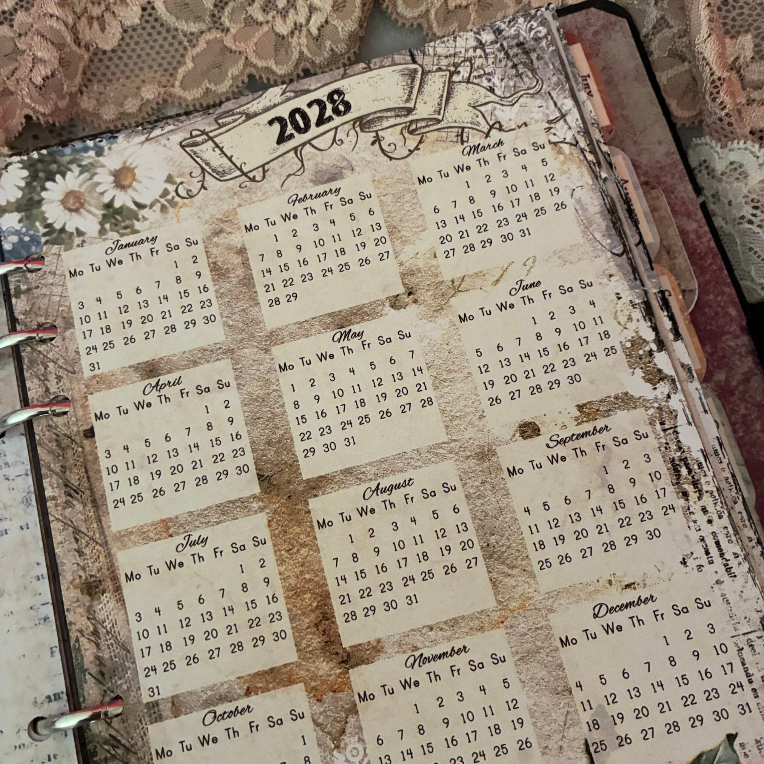 2028 Year At A Glance Page - Vintage Printable PDF - Image 3