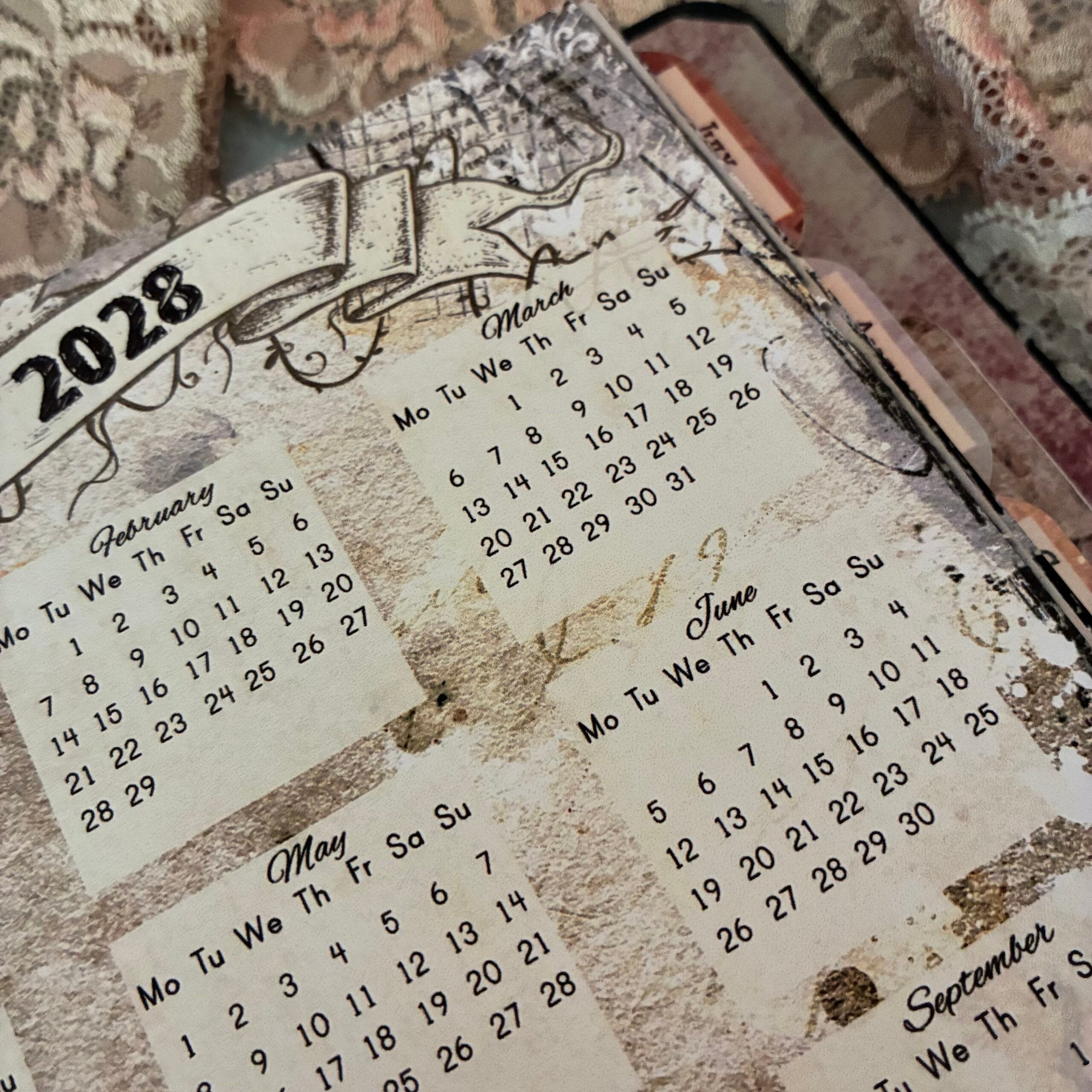 2028 Year At A Glance Page - Vintage Printable PDF - Image 2