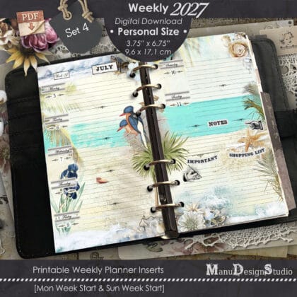 Printable Planner Pages 2027 in Personal Size - Vintage Illustrations