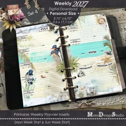 Printable Planner Pages 2027 in Personal Size - Vintage Illustrations